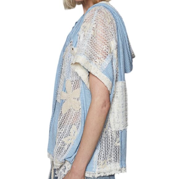 #1395-POL V-NECK RIBBED TOP HOODED LIGHTWEIGHT POWDER BLUE Can fit up to 3X - Picture 5 of 12